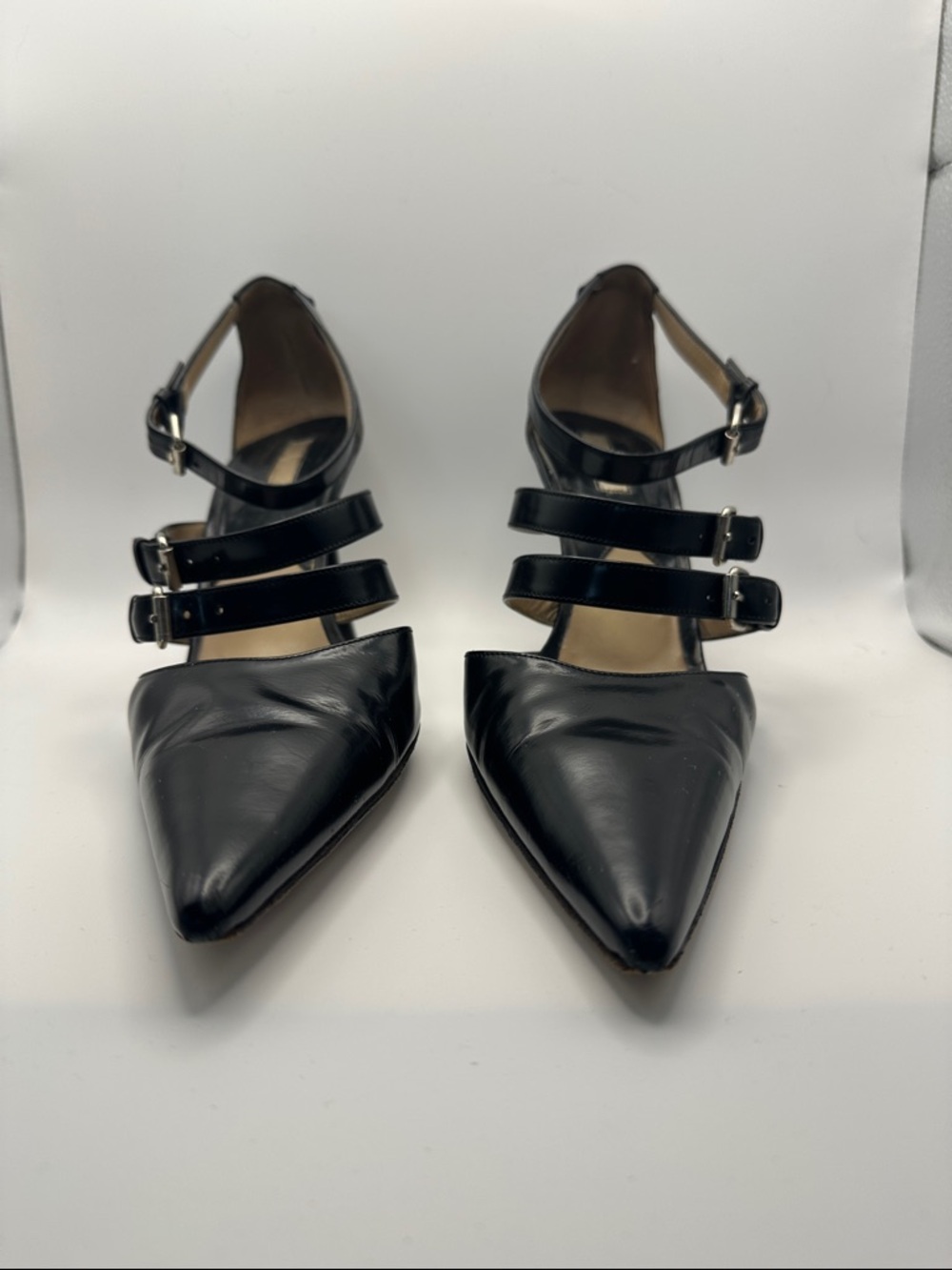 Michael Kors Collection Black Pointed Triple-Strap Heels